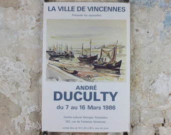 1986 Andre Duculty Poster, Fishing boats at Port Philippe. beach and fishing art, seascapes, French painter, wall art decor
