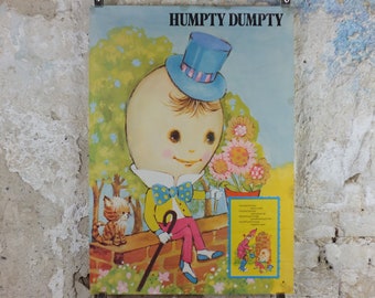1970s Humpty Dumpty Nursery Poster, Vintage nursery rhyme, from Rustcraft greeting cards, wall art decor