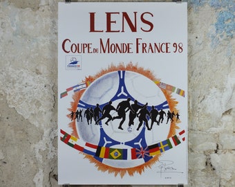1998 World Cup Poster, Lens France 98, Coupe du Monde, by G Pekkler, football, soccer, 70cm x 50cm, original sport wall art decor