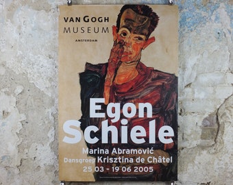 2005 Egon Schiele Poster, Self portrait with hand on face 1910, Expressionism gallery exhibition, wall art decor