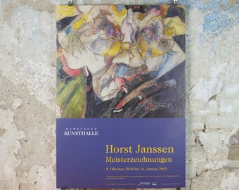 2004 Horst Janssen Poster, Shamed into Paranoia, Hamburg Art Gallery, lithography and print making, gallery exhibition wall art decor
