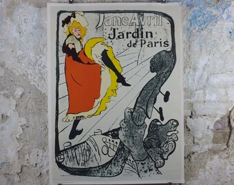 1976 Toulouse-Lautrec Poster, Jane Avril, Jarden de Paris, Can-can dancing, Czech reprint on chalk paper, art deco nouveau, wall art decor