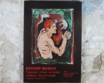1973 Edvard Munch Poster, Self Portrait with a Lyre 1895, Munch Museum, Norway, Expressionism, Symbolism, gallery exhibition, wall art decor