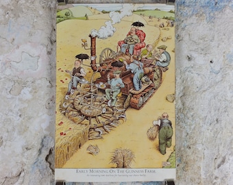 Vintage Gentle Art of Making Guinness Poster, Early Morning on the Farm, advertising ale Irish stout beer print wall art retro 1980s