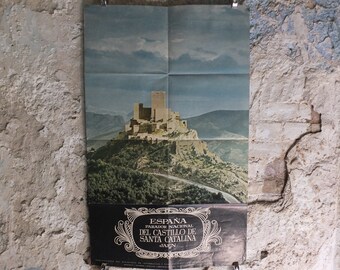 Original Vintage Spanish Travel Poster Santa Catalina Castle Jaen Spain tourism advertising castillo national park wall art retro 1960s 1969