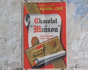 Original vintage Français maison chocolat maison Chocolat Maison affiche café cacao nourriture boisson dessert publicité impression murale art des années 1950