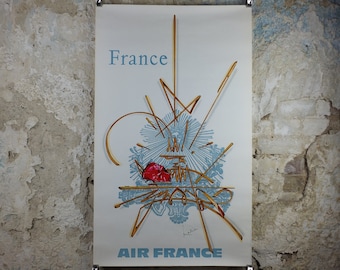 1967 Original Air France Poster, France by Georges Mathieu, lyrical abstraction, Abstract Art, Aviation, travel wall art decor