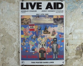 1985 Original Live Aid Poster, The Global Juke Box by Peter Blake, Wembley Stadium, John F. Kennedy Stadium, July 13th 1985, wall art decor