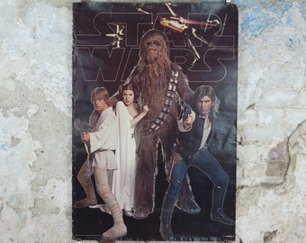 1977 Star Wars Poster, Luke Skywalker, Princess Leia, Chewbacca and Han Solo with blasters, by Scandecor 1783, Sweden, wall art decor