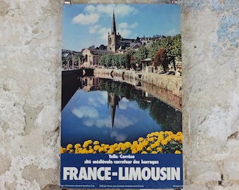 1960s Tulle Corrèze Poster, Limousin, France, Medieval City, travel wall art decor
