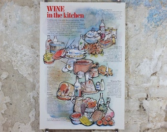 1970s Wine in the Kitchen Poster, from Wine Development Board, Winery, Beaujolais Medoc Bourdeaux Languedoc Viticulture print wall art decor
