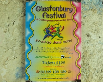 Original Vintage Glastonbury Festival 2003 Poster Greenpeace REM Suede David Gray moby radiohead concert gig show music print wall art 1990s