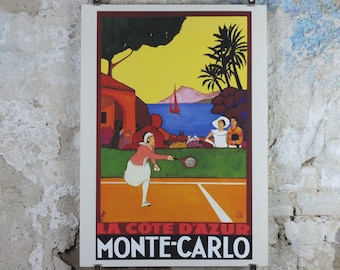 Tennis at La Cote D'Azur Poster, Monte Carlo, Cote D'Azur by Bruce, French reproduction from 1990s, art deco, wall art decor