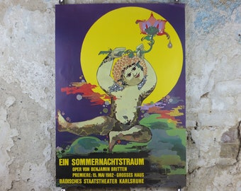1982 Bjørn Wiinblad Poster, A Midsummer Night's Dream, William Shakespeare, Ein Sommernachtstraum, theatre wall art decor
