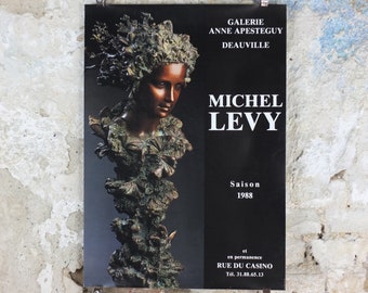 1988 Michel Levy Poster, Greek bronze sculpture in coral, sculpture, artist gallery exhibition, wall art decor