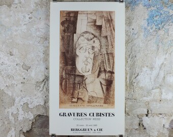 1985 Louis Marcoussis Poster, Guillaume Apollinaire, amazing condition, Engravings, gallery exhibition wall art 1980s