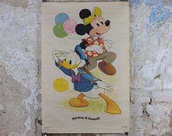 1970s Mickey & Donald Poster, Mickey Mouse and Donald Duck, by GAD Greeting Cards, Disney movie cinema film memorabilia, wall art decor