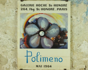 Vintage Paolo Polimeno Poster, 1964 Paris exhibition, Iranian painter, wall art, 1960s