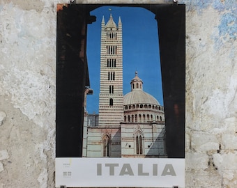 1960s Siena Travel Poster, Siena Cathedral Duomo di Siena, Vintage Italian Seinna, Italy travel tourism, holiday vacation, wall art decor