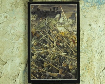2002 Siege of Gondor Poster, by Alan Lee, Minas Tirith, Vintage Tolkien Lord of the Rings Battle of the Pelennor Fields print wall art decor