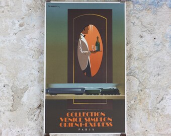 Original Venice Simplon Orient Express Poster, The Waiter by Fix Masseau, 1985 limited edition of 200, train, art deco, wall art decor
