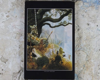 Vintage Celtic Myth by John Howe Poster, Fantasy, unicorn, wizard, knight, fairy, stone ring, illustration print, wall art decor