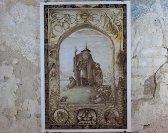 Póster vintage de Tolkien de El Señor de los Anillos, de James Cauty, reimpresión de 1988 del original de 1976, con Gandalf, Frodo y Sam
