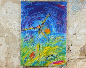 1990 Wind Turbine Poster, Eco Pop art, Windmills and wind power, Scandanavian fluoro pop art, gallery wall art decor