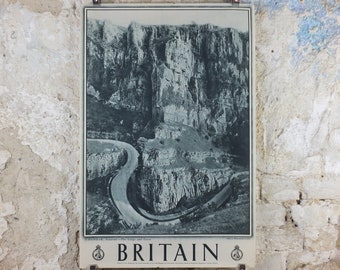 1947 Cheddar Gorge Britain Poster, Somerset caves, Travel Association United Kingdom, travel tourism, holiday vacation wall art decor