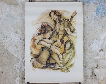 1970s Guitar and Vocalist Musicians Poster, by A Bergmann, French, Prelude singing, music wall art decor