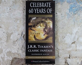 1997 Vintage Tolkien The Hobbit Poster, Smaug and the dragon hoard, Lonely Mountain, Alan Lee, slim, illustration print wall art decor