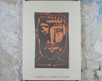1977 Pablo Picasso Poster, Visage d'homme, Late Period Neo-Expressionism, amazing condition, Spanish painter, wall art, 1970s