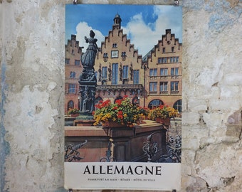 1963 Frankfurt on the Main Travel Poster, Romer Hotel de Ville, Germany, by Sepp Jager, tourism advertising wall art decor