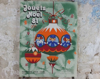1981 Police Christmas Ball Poster, original French Jouets Noel 81, bauble decoration, by Y Peyre, Paris dance ballroom ball, wall art decor