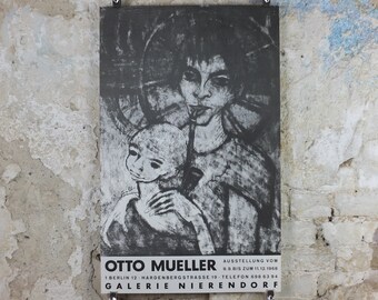 1968 Otto Mueller Poster, Gypsy Madonna and child, Zigeuner-Madonna, Die Brücke expressionist, artist gallery exhibition, wall art decor