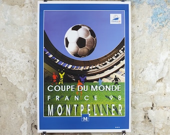 1998 World Cup Poster, Montpellier France 98, Coupe du Monde, by V Solsona, football, soccer, 70cm x 50cm, original sport wall art decor