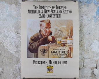 1992 Institute of Brewing Australia and New Zealand Poster, 22nd Convention Section, Melbourne, advertising lager beer, wall art decor