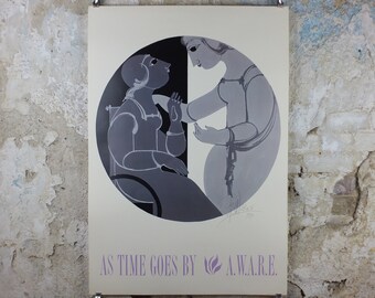 1996 Bjørn Wiinblad Poster, "As Time Goes By", a health awareness poster for Alzheimers in Dallas, health wall art decor