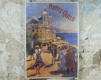 Monte Carlo Cote d'Azure Poster, Casino de Monte-Carlo, Monaco on the French Riviera, reproduction from the 1980s, wall art decor