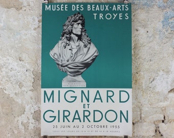 1955 Pierre Mignard & François Girardon Poster, Versailles Court Sculptors, Musee des Beaux Arts Troyes, gallery exhibition wall art decor