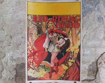Original Vintage British Little Red Riding Hood Pantomime poster theatre taylors wombwell art deco nouveau print lithograph wall art 1930s