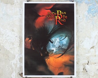 1996 The Balrog and Gandalf Poster, by John Howe, from 999 Games, You shall not pass, Durin's Bane, Lord of the Rings, print wall art decor