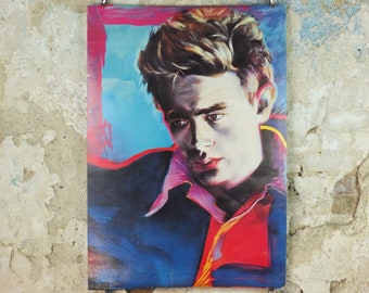1980s James Dean Poster, psychedelic colours,  made in Milan, Italy, wall art decor
