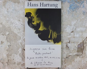 1976 Hans Hartung Poster, book signing poster, hand written invitation, Cubism, artist gallery exhibition, wall art decor