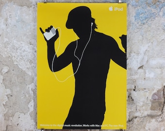 2003 Apple iPod Poster, original Dancing man in hat by Susan Alinsangan and Casey Leveque, music computer technology, retro wall art decor