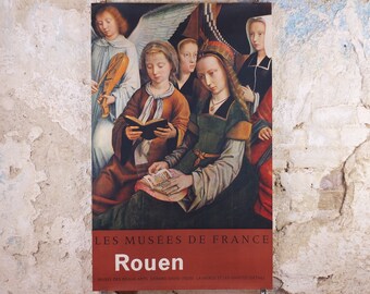 1960s Rouen Travel Poster, The Virgin among the Saints by Gerard David, Les Musees de France, travel tourism holiday vacation wall art decor