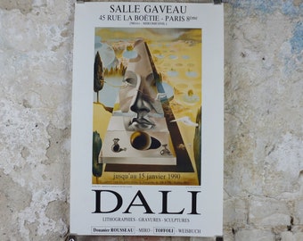 1990 Salvador Dali Poster, Apparition of the Face of Aphrodite of Cnidus from 1981, Neoclassic Cubism Dada Surrealism, wall art decor