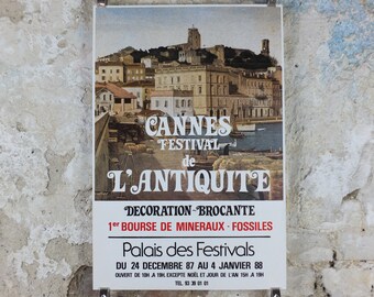 1988 Cannes Festival of Antiques Poster, Decoration Brocante and Braderie, minerals and fossils, wall art decor