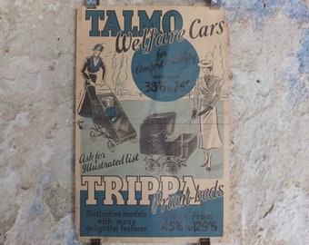 Original Vintage Talmo Baby Pram Poster Sunshine Walker Stroller Carriage Pushchair car buggy deco advertising print wall art retro 1930s