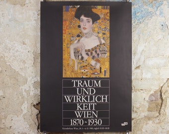 1985 Gustav Klimt Poster, Adele Bloch-Bauer, Dream and Reality, Art Nouveau Symbolism Vienna Secession gallery exhibition, wall art decor
